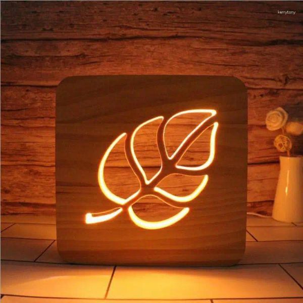 Luces nocturnas suministro transfronterizo escritorio de luz 3D lámpara de madera lámpara de madera creativa hueco de la mesa de la noche del usb.