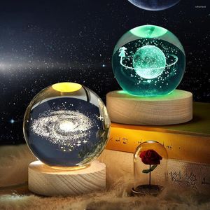 Veilleuses boule de cristal scintillante, galaxie planétaire, astronaute, alimentation USB, lampe de chevet chaude/rvb, cadeau de noël pour enfant