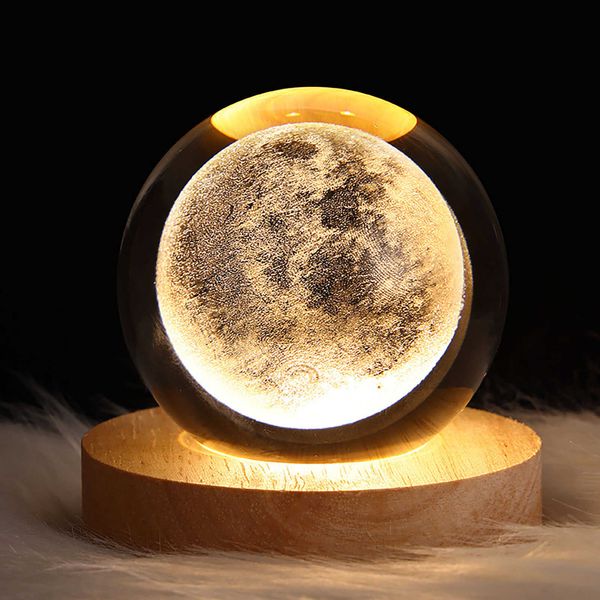 Veilleuses boule de cristal veilleuses planète rougeoyante galaxie astronaute 3D lune lampe de table USB atmosphère lampe décorations de table cadeaux pour enfants P230331