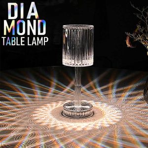 Veilleuses Cristal Diamant Lampe De Table Contrôle Tactile RVB Couleur Lumière Chambre Ambiance Romantique Lampe Acrylique USB Rechargeable Veilleuse P230325