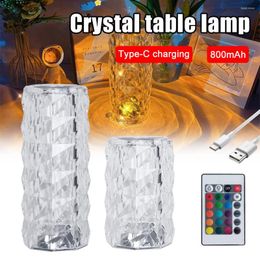 Nachtverlichting Crystal Table Lamp 3/16 Kleur Touch Remote Contro LED Licht USB -oplaad Home Decor Sfeer