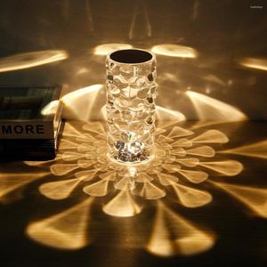 Veilleuses Cristal Lampe De Table Diamant Avec Forme De Larme USB Acrylique Chevet 3 Lumière Couleur Tactile LED