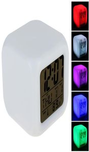 Veilleuses Cube coloré brillant 7 couleurs LED changeant réveil numérique avec heure Date semaine affichage de la température 8891276