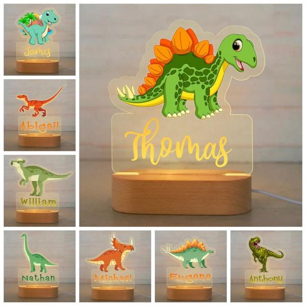 Veilleuses nom personnalisé dinosaure/camion LED USB lumière personnalisée dessin animé lampe acrylique pour bébé garçons enfants enfants décoration de la maison nuit