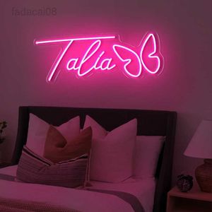 Luces nocturnas con nombre personalizado, sala de juegos rosa neón, regalo de cumpleaños para niños, decoración de pared del dormitorio para niñas, letrero de luz LED, envío directo HKD230704