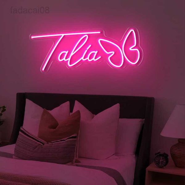 Luces nocturnas con nombre personalizado, sala de juegos rosa neón, regalo de cumpleaños para niños, decoración de pared del dormitorio para niñas, letrero de luz LED, envío directo HKD230704