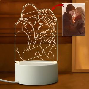 Veilleuses Lampe personnalisée avec Po Personnalisé 3D Led Light Creative Anniversaire Anniversaire Saint Valentin Thanksgiving Cadeau