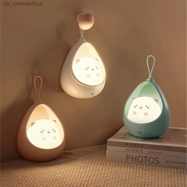 Veilleuses Mignon Animal LED veilleuse capteur contrôle lampe à Induction humaine pour enfants enfants chambre USB Rechargeable Silicone appliques murales R231110