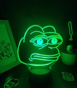 Nachtlichten schattig dier trieste kikker pepe voelt slecht goed man 3d led neon lampen rgb kleurrijk cadeau voor kinderen kinder -slaapkamer tafel decor7195201