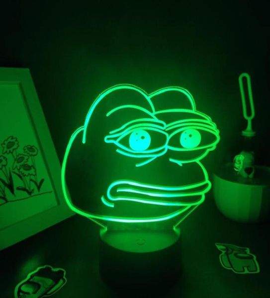 Luces de noche Animal lindo Rana triste Pepe se siente mal buen hombre Lámparas de neón LED 3D RGB Regalo colorido para niños Decoración de mesa de dormitorio infantil 2716279