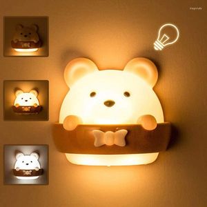 Nachtlichten schattig beer kinderen led lamp usb oplaadbaar bedmast afstandsbediening muur voor kinderen slaapkamer huisverlichting