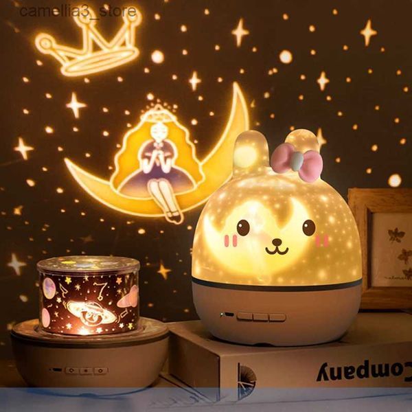 Veilleuses Mignon Lapin LED Étoile Projecteur Veilleuse Rêve 360 Degrés Rotation Veilleuse Lampe Projecteur Pour Enfants Bébé Cadeaux Q231114