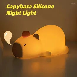 Veilleuses Mignon Capybara Silicone LED Lumière USB Rechargeable Dimmable Tactile Interrupteur Chevet Lampe De Sommeil Chambre Décor Enfants Cadeaux