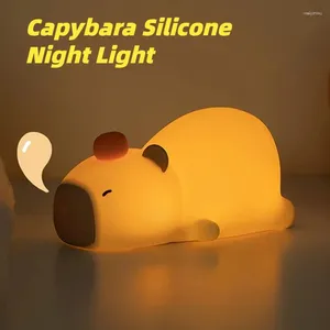 Veilleuses Mignon Capybara Silicone LED Lumière USB Rechargeable Dimmable Tactile Interrupteur Chevet Lampe De Sommeil Chambre Décor Enfants Cadeaux