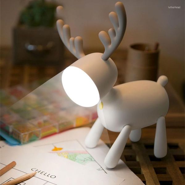 Veilleuses dessin animé mignon lampe de bureau wapiti cerf queue rotative synchronisation réglable USB lampes Table enfants chambre décor décoration de bureau