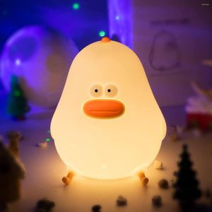 Luces nocturnas lindo pollo LED luz USB recargable Nightlights silicona pato lámpara niños chico regalo dormitorio decoración de la habitación