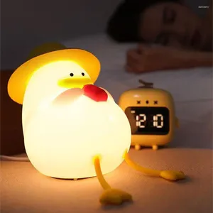 Veilleuses mignon canard LED animaux de bande dessinée lampe en silicone pour enfants 3 niveaux gradation USB coloré chevet garçons