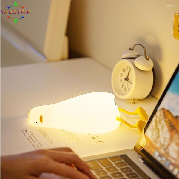 Luces nocturnas LED de pato bonito, luz plana de silicona recargable, 5V, USB, regalo para niños, dormitorio, mesita de noche, lámparas creativas para dormir