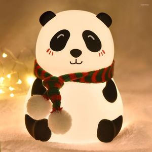 Nachtlichten schattige panda led licht zachte siliconen touch lamp usb oplaadbare kleurrijke tafel voor slaapkamer kinderkamer kerstcadeaus