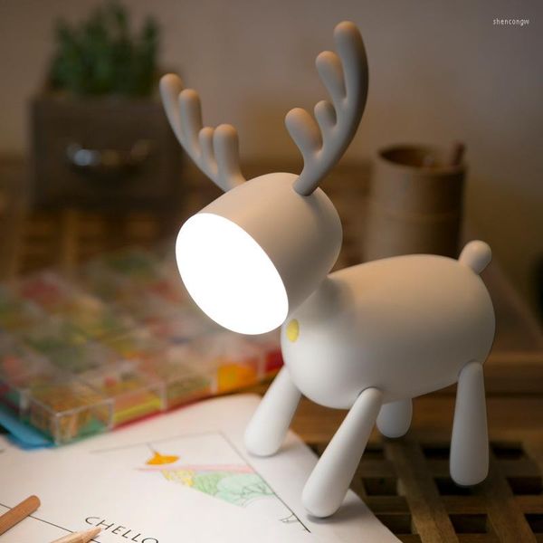 Luces nocturnas Cute Pup Elk Deer Lámpara rotativa Tail Temporización ajustable 1200mAh Recargable USB Kids Dormitorio Decoración Decoración de escritorio