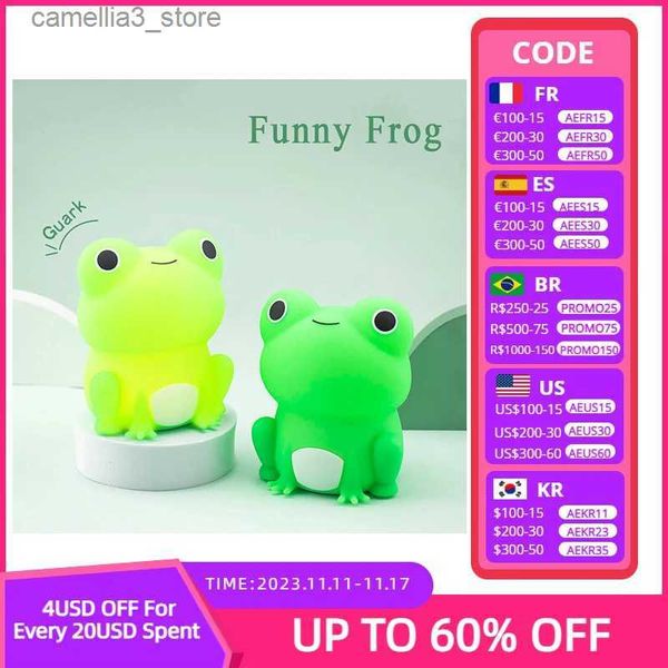 Veilleuses Mignon Silicone Grenouille LED Veilleuse Tactile Capteur Dimmable Minuterie USB Lampe De Chevet Rechargeable Enfants Bébé Jouet Cadeau Veilleuses Q231114