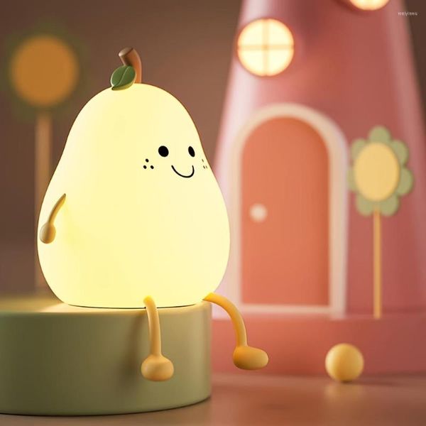 Veilleuses mignon Silicone pépinière poire lampe fruits veilleuse pour garçons et filles chambre Kawaii chevet chambre d'enfants