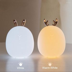 Luces nocturnas de ciervo, luz LED de silicona con dibujos de animales, lámpara regulable, recargable por USB para niños, regalo para bebés, dormitorio de noche