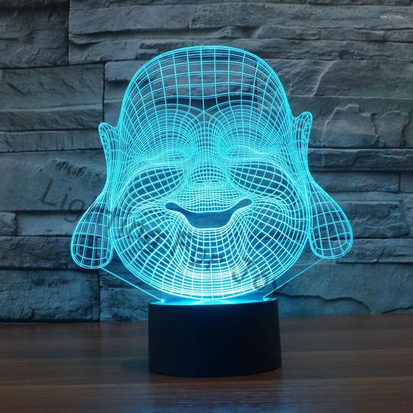 Veilleuses Conception Bouddha Lampe Lumière Statue Décorative 3D Enfant Visuel Led Enfants 7 couleurs Changeantes