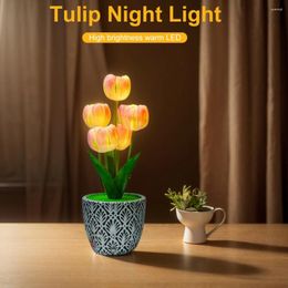 Lumières nocturnes Lampe Contrôle tactile Dimmable Fleur artificielle Tulip Light USB Rechargeable LED Tableau pour le décor de salon de la maison