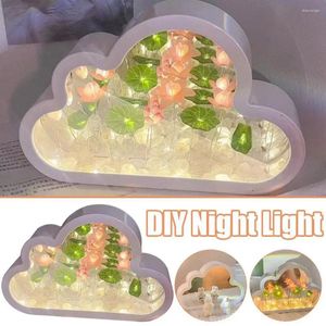 Veilleuses bricolage nuage fleur feuilles lumière LED miroir tulipe lampe fille chambre ornements à la main petite amie enfants cadeaux