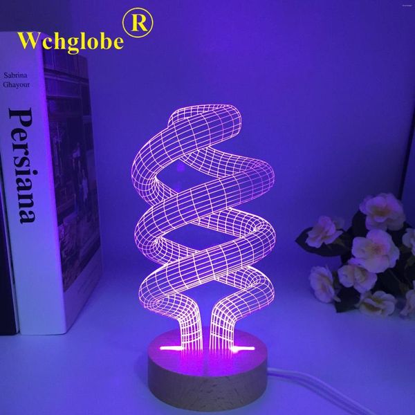 Veilleuses DNA 3D lampe de bureau LED visuel abstrait modélisation numérique atmosphère décor cadeau de vacances interrupteur tactile 7 couleurs lumière en bois