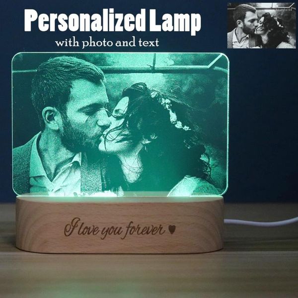 Veilleuses Drop PoText personnalisé 3D lumière lampe de bureau base en bois cadeau personnalisé USB puissance chambre décor à la maison