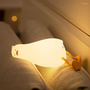 Veilleuses Canard Veilleuses Allongé Plat Silicone Lumière Led Rechargeable Tapotement Commutateur Gradation Atmosphère Lampe De Table Cadeau