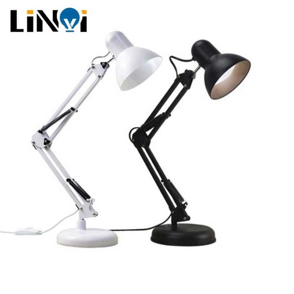 Lumières nocturnes E27 Table pliant lampe à LED en métal réglable Lumières de bureau avec Swing Long Arm Office Morden Reading Desk lampe P230325