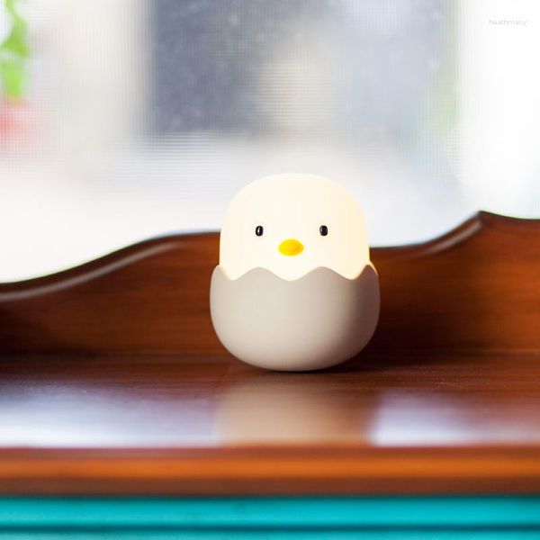 Luces nocturnas cáscara de huevo pollo luz USB recargable dormitorio silicona Pat lámpara no cae dibujos animados huevos niños Led escritorio