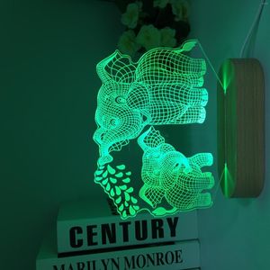 Nachtlichten Elephant 3D LED -licht voor slaapkamer Decoratie Hout Nachtlicht Koel Verjaardagsgeschenken Room Decor houten tafellamp