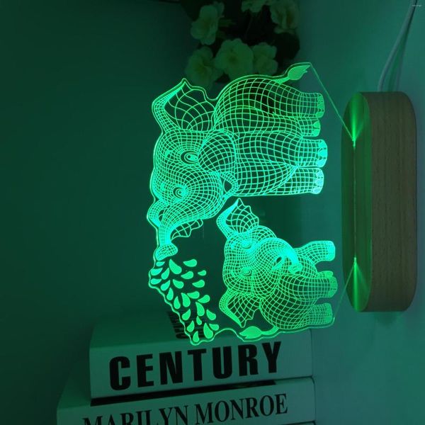 Veilleuses éléphant 3D Led lumière pour chambre décoration bois veilleuse Cool anniversaire cadeaux chambre décor en bois lampe de Table