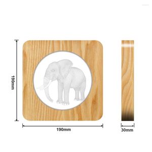 Nachtlichten Elephant Dier 3D LED Arylische houten lamp Tafel Licht Schakelaar Regel snijwerk voor kinderkamer decoratie cadeau