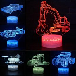 Night Lights Excavator Digger Colorido Holograma LED personalizado 3D Visual Light Table Creativa USB Lámpara de ilusión novedosa Regalo para niños