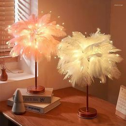 Veilleuses plume lampe de table lumière LED Ins fille coeur chevet décoration de mariage moderne petite lanterne pour anniversaire