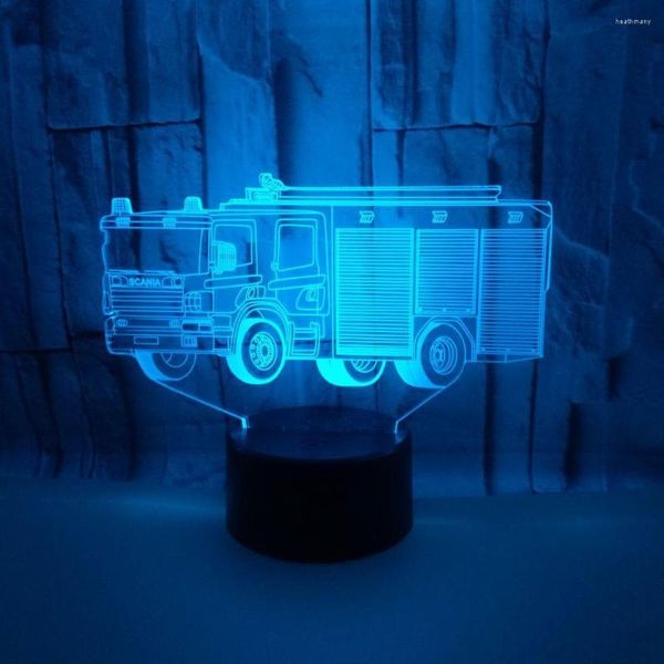 Veilleuses camion de pompier 3d petite lumière colorée tactile télécommande décorative cadeau atmosphère Led Table L