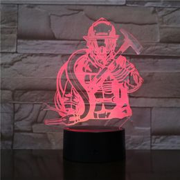 Nachtlichten Brandweerman 3D LED Modellering USB Creative Firefighter Table Lamp Home Decor 7 Kleuren Verandering Slaapverlichting Geschenken 2681 Night