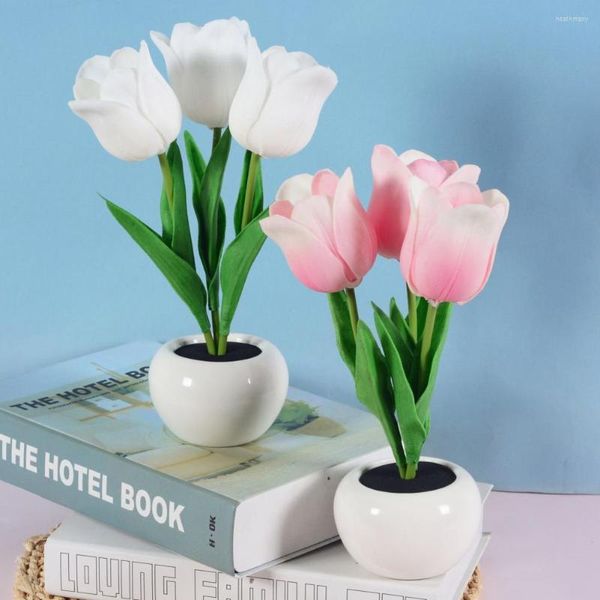 Veilleuses Flowerpot Lampe à LED Modèle d'affichage pratique Atmosphère de tulipe lumineuse pour le ménage