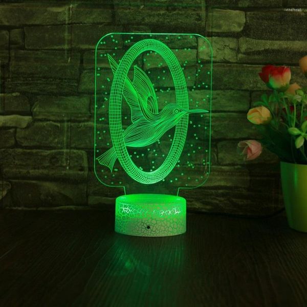 Veilleuses Oiseau Volant 3D Lumière Illusion Lampe 16 Couleur Avec Télécommande Led Veilleuse Chambre Décor De Noël Cadeaux D'anniversaire Enfants