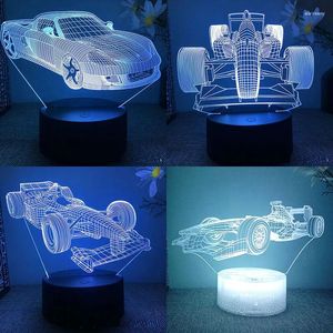 Luces nocturnas Fórmula 1 F1 coche de carreras luz Led 3d para dormitorio superdeportivo lámpara de Lava decoración de habitación de niños regalo de cumpleaños novio