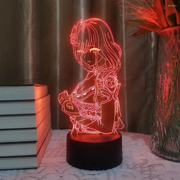 Luces nocturnas Genshin Impacto Figura de juego Tablero acrílico Base luminosa para niños Luz Anime LED Lámpara 3D Decoración de Navidad Regalo Raiden Shogun