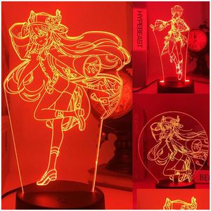 veilleuses genshin impact led light manga figure lampe de table 3d nouveauté illusion intérieur chambre fête décor indie adt kid drop deli otuf2