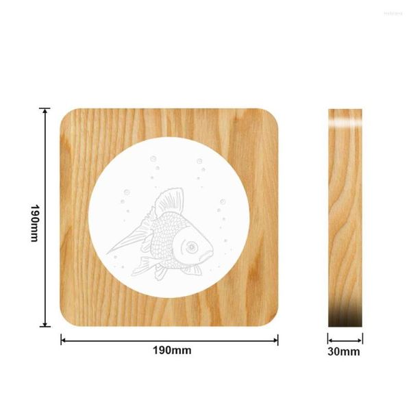 Luces nocturnas pez dorado madera 3D LED lámpara acrílica interruptor de luz de mesa Control tallado para la habitación de los niños decorar gota