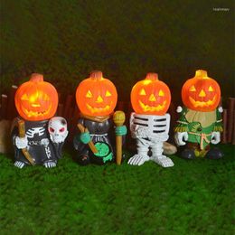 Veilleuses Halloween citrouille chevalier résine jardin décoratif LED illuminé squelette Mini Figurines bureau ornement cadeau