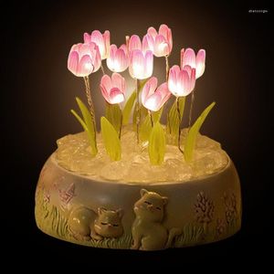 Veilleuses faites à la main tulipe lumière Durable acrylique fleur miroir lampe romantique Simulation fleurs lampes pour chambre